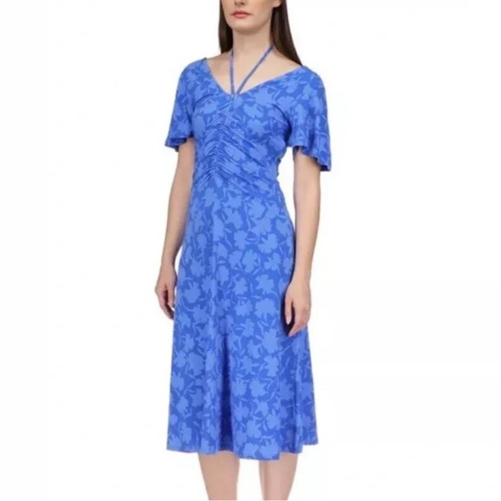 💙 Michael Kors Blue Floral Midi Dress – Flutter Sleeve Sundress, XL, NWT 💙